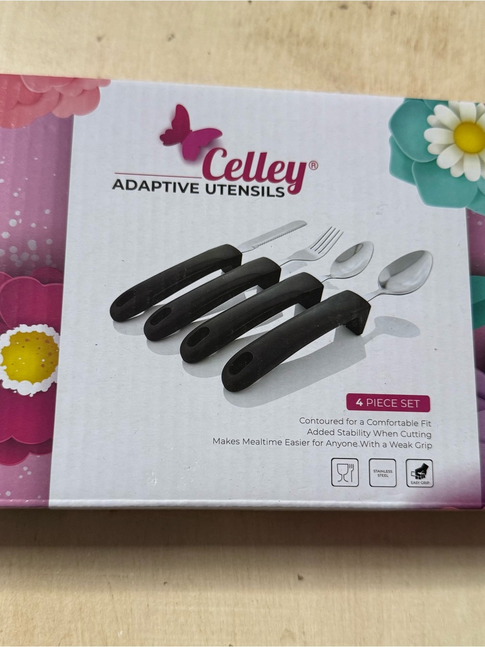 4-Piece Black Adaptive utensils Easy-Grip Flatware Set